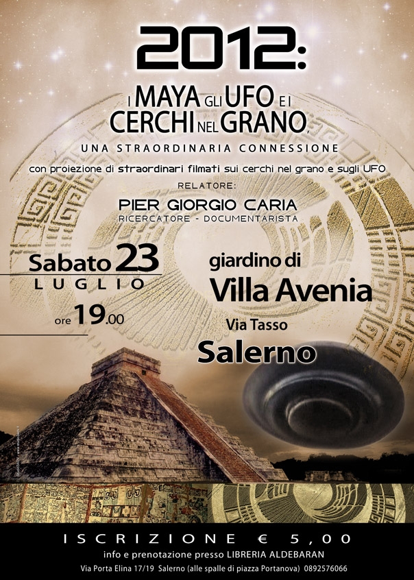   ?I Maya, gli Ufo e i Cerchi nel grano?, il 23 luglio a Villa Avenia 
