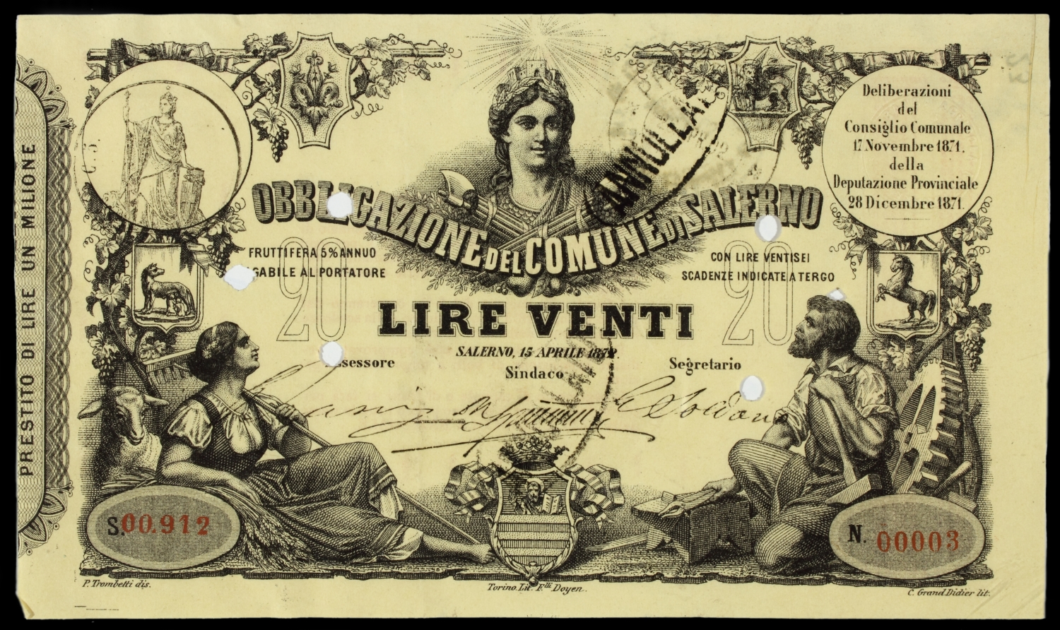   Obbligazione Comune di Salerno 1872
