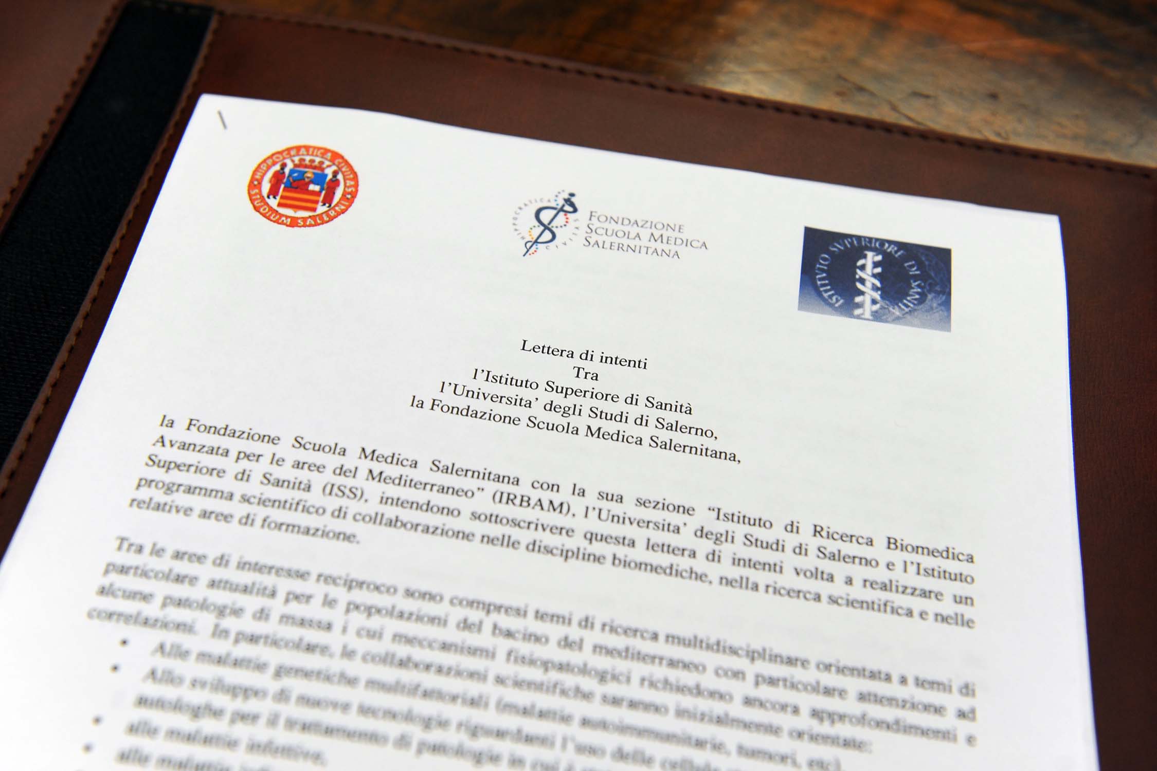   Sottoscrizione Protocollo dintesa tra Fondazione Scuola Medica Salernitana, Universit di Salerno e Istituto Superiore di Sanita'. Comune di Salerno, 7 gennaio 2010
