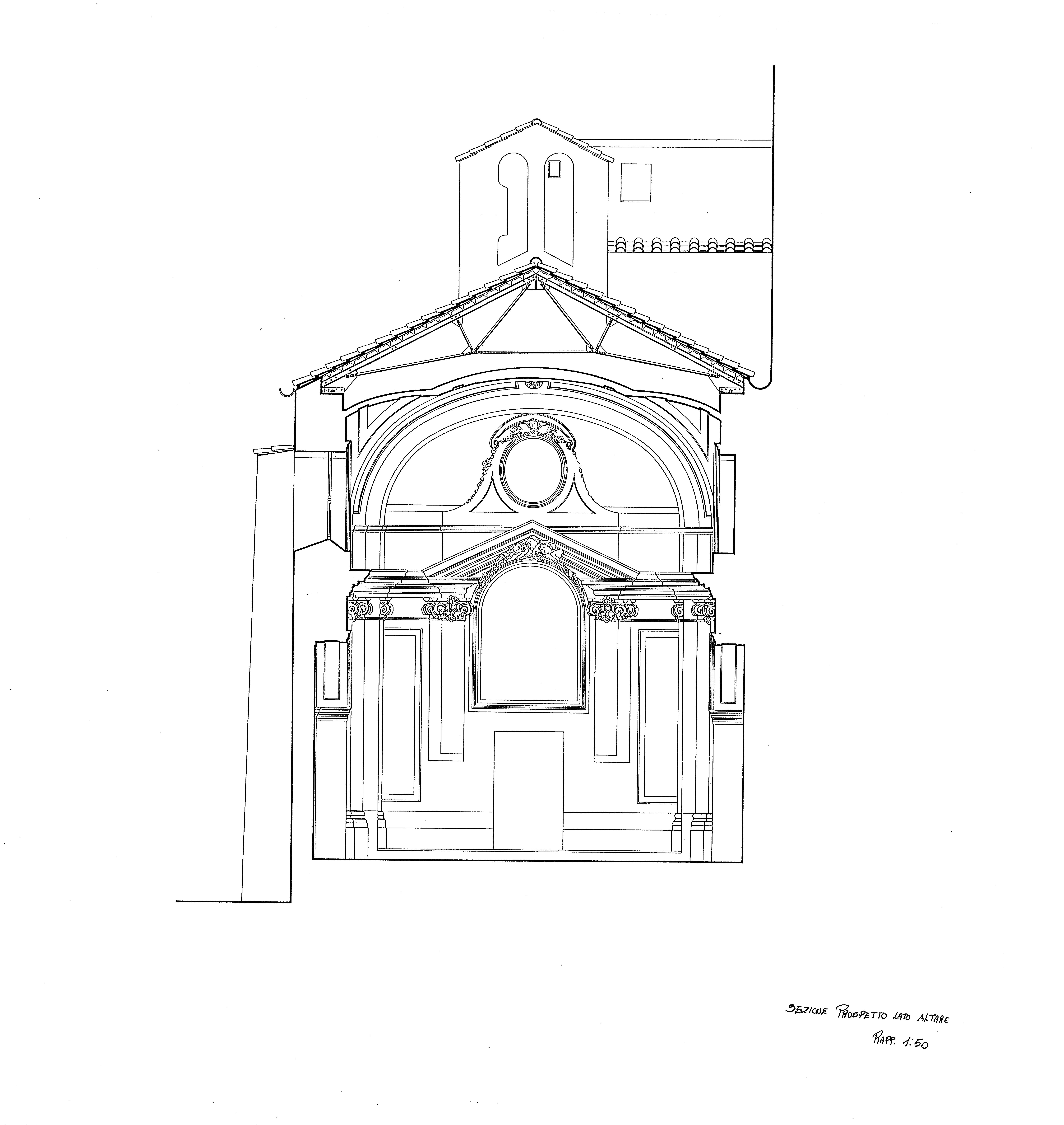 Sezione prospetto lato altare 1:50